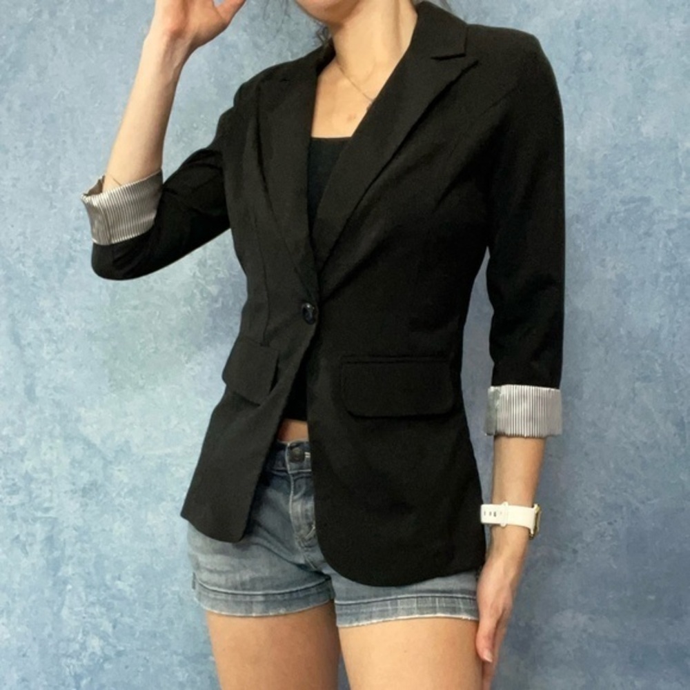 BCX Black Tailored Blazer with Notched Lapels